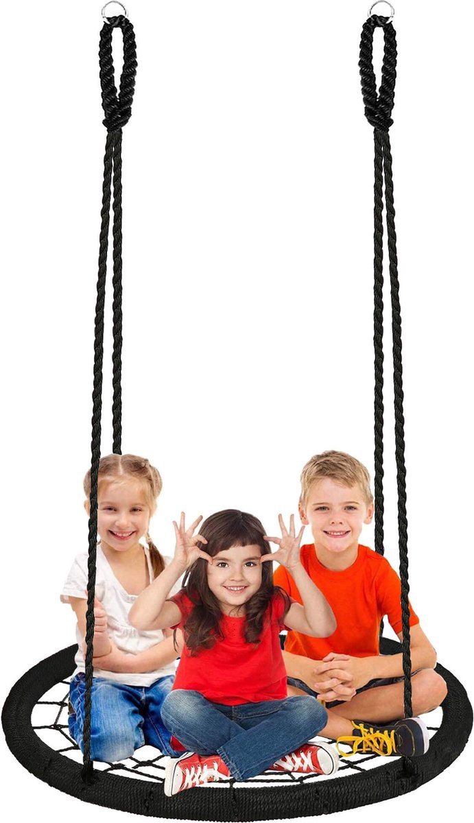 Springos Nestschommel | Schommel Kinderen | Kinderschommel | Maximale Belasting 200 kg | Exclusief Vlaggetjes | Zwart